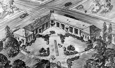 Architect rendering of Brainard Hall, late 1930s