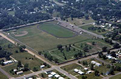 Selke Field, Brainard Hall outline, and the remnants of Veterans Housing, 1972