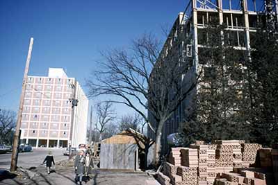 Holes Hall (1965) and Stearns Hall (1966) under construction, 1966