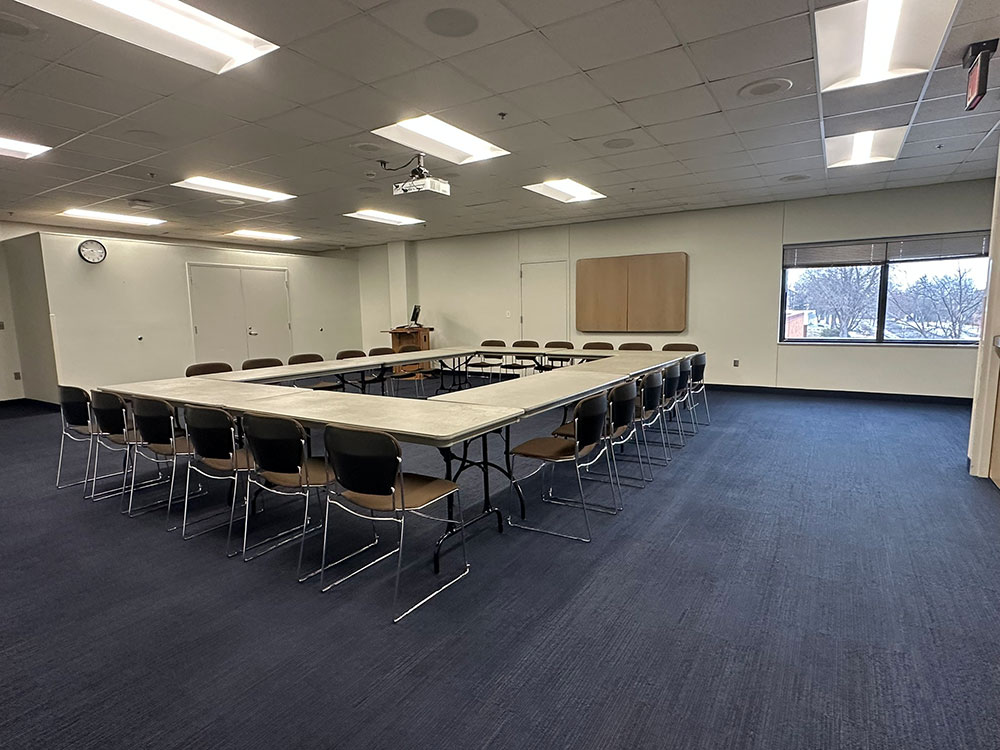 an interior view of the Glacier North Room in Atwood Memorial Center showing multiple tables combined together