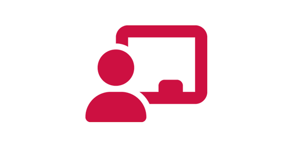 Red icon of person presenting