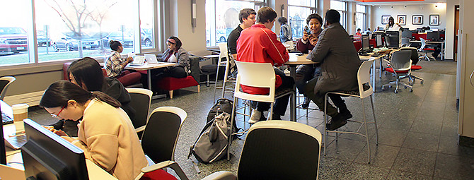 students in coffee shop