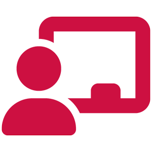 Red icon of person and screen