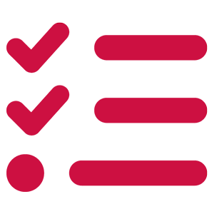 Red icon of checkmarks and lines