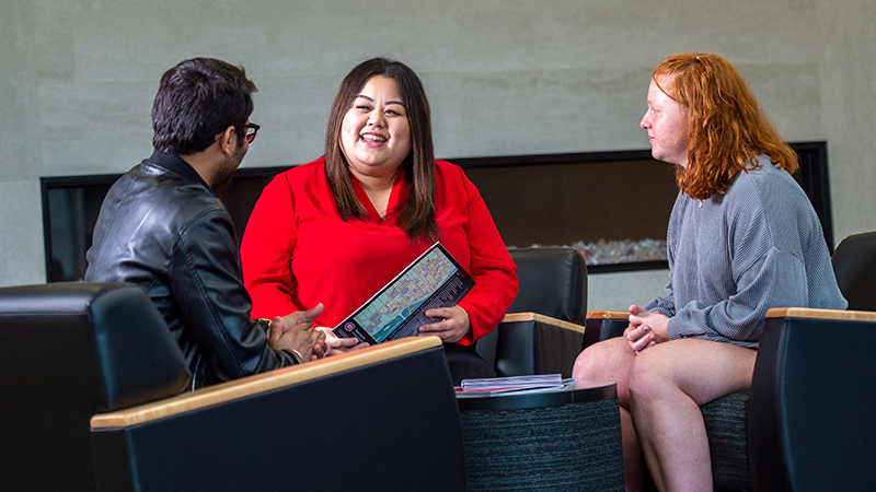 Admissions rep with students