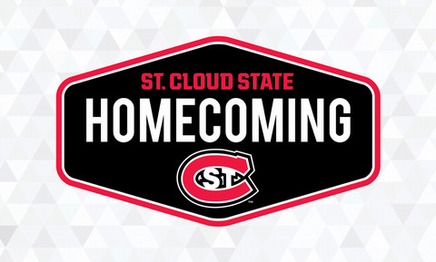 St. Cloud State Homecoming logo on gray triangle background