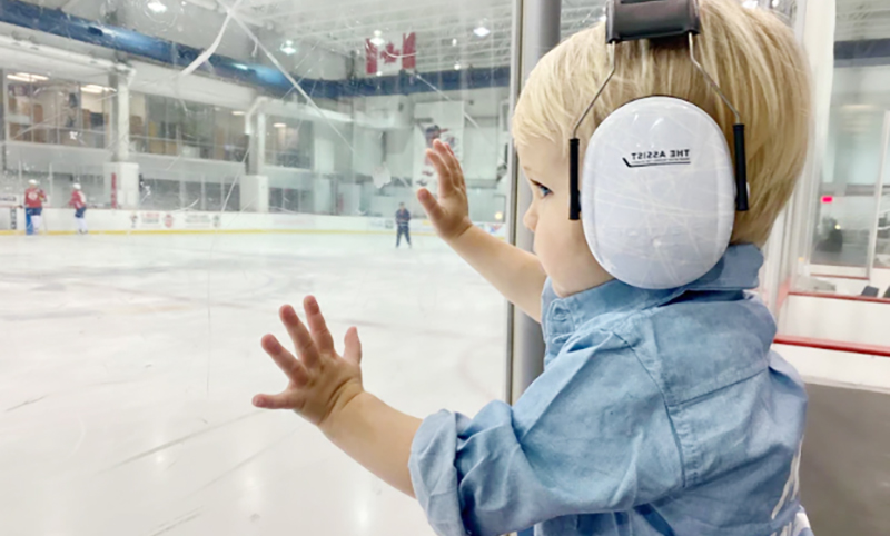 Dowd sensory kits in use at a hockey game