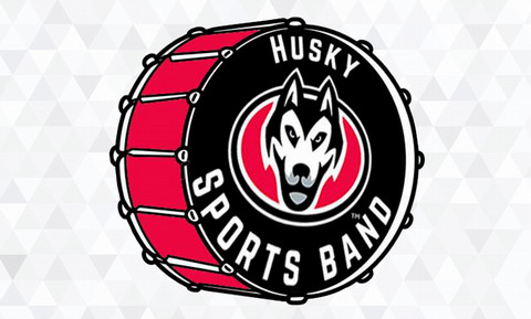 Husky Sports Band logo with Husky inside of a bass drum