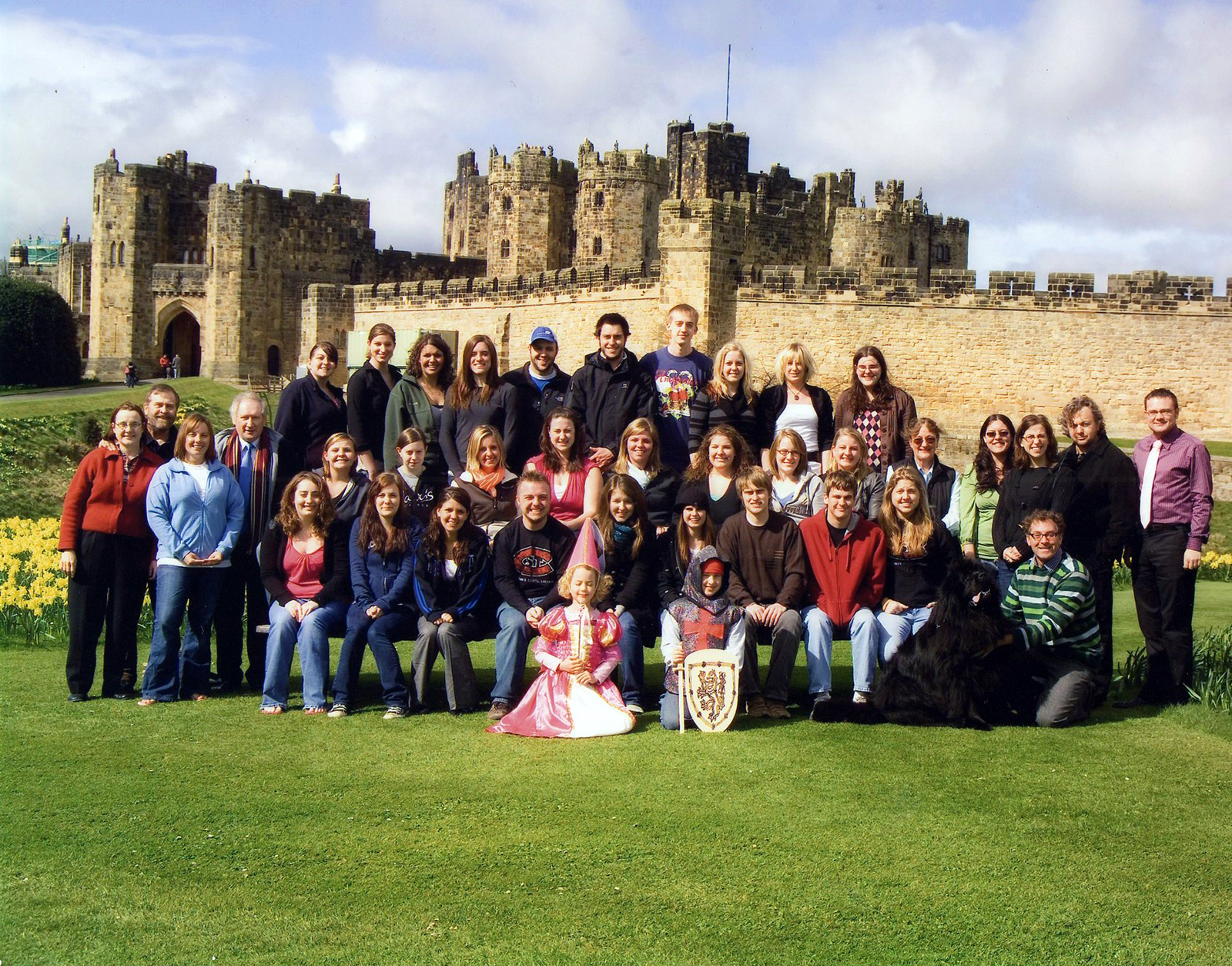 Class photo in front of castle