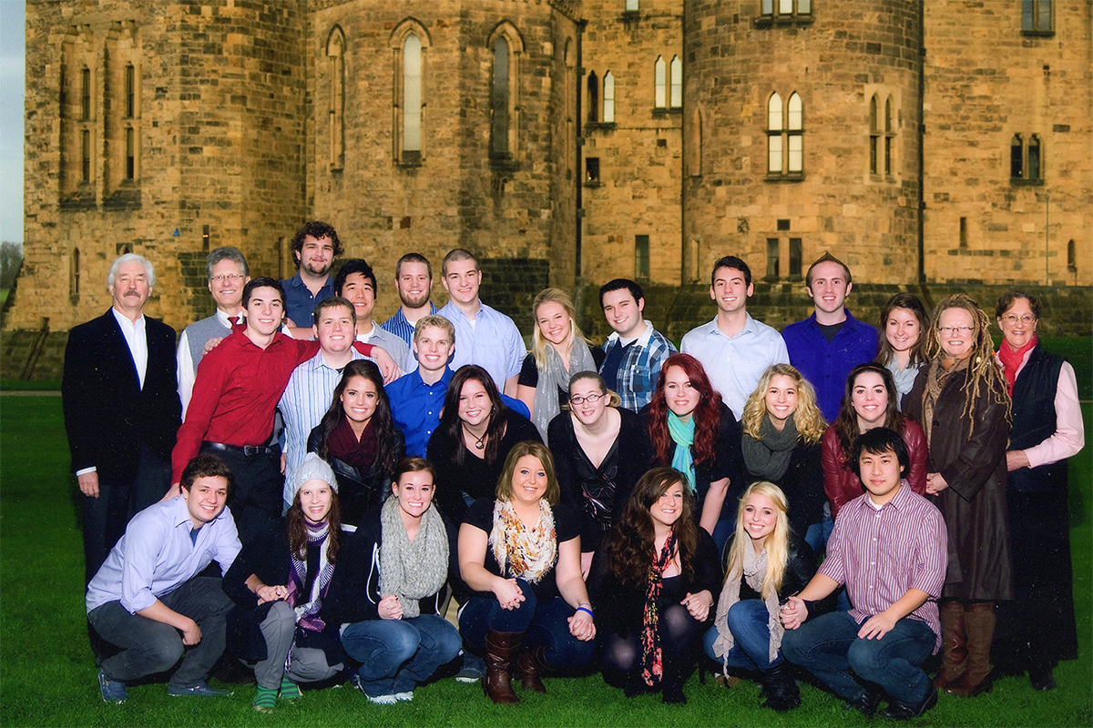 Class photo in front of castle