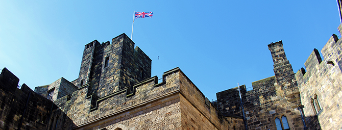 British flag in over the keep in Alnwick castle