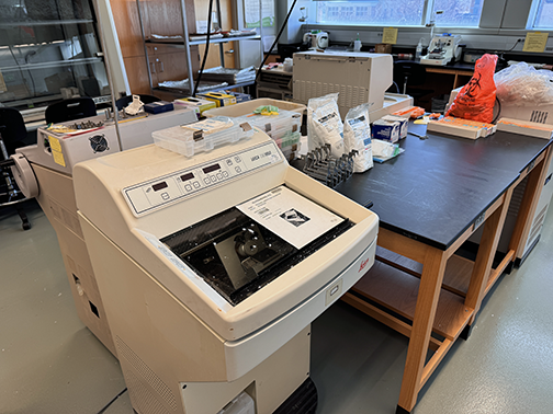 Histology lab table and equipment