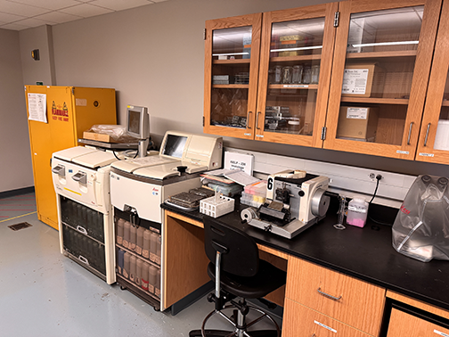 Histology lab counter with equipment