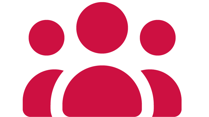 Red icon of three abstract persons