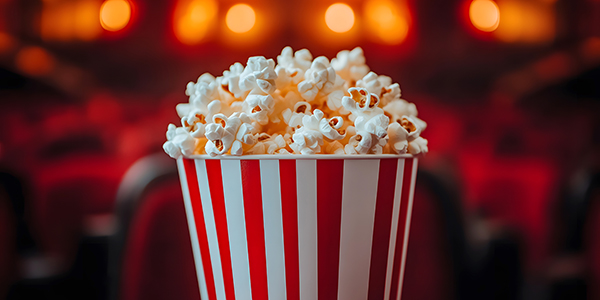 Bucket of popcorn in movie theater
