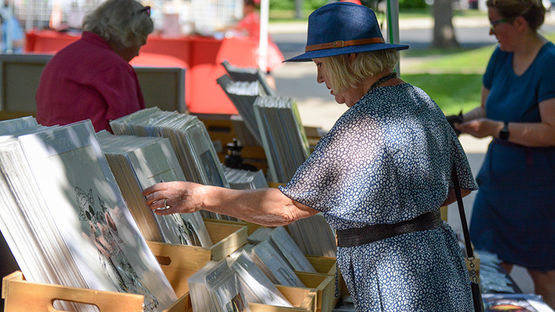 Woman looking at artwork