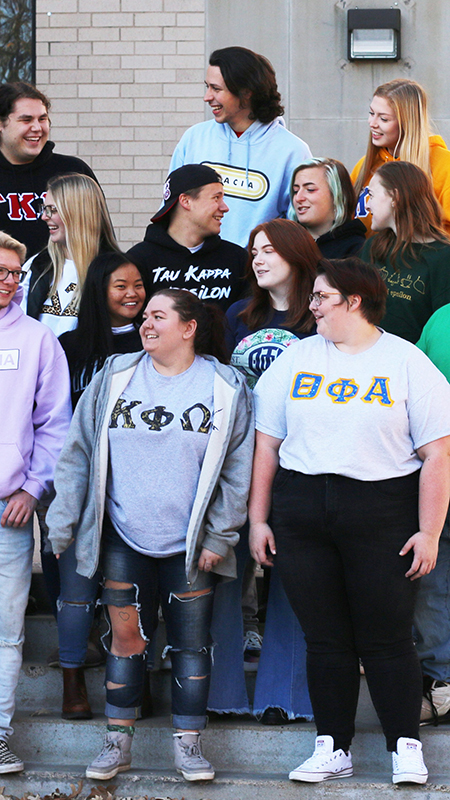 Greek Life students on the steps of Atwood