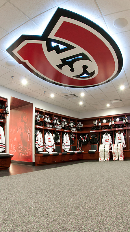 Men's Hockey locker room at St. Cloud State University