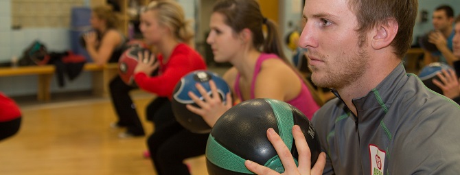 students with a medicine ball