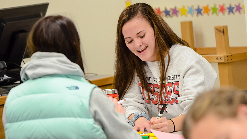 Female student writing