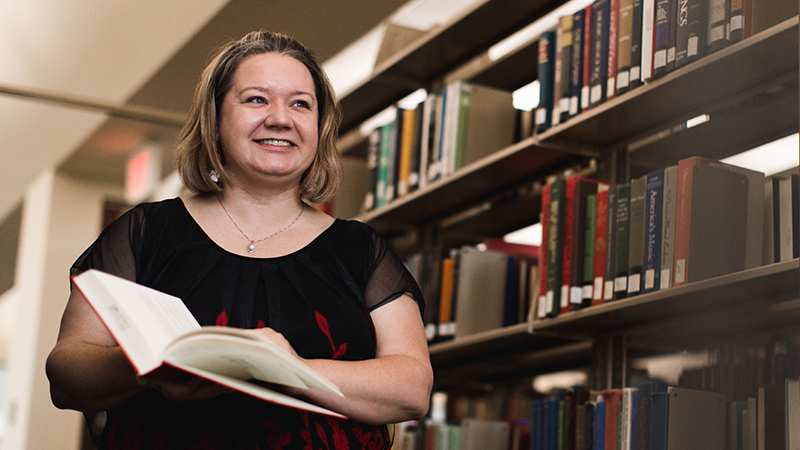 Woman in library