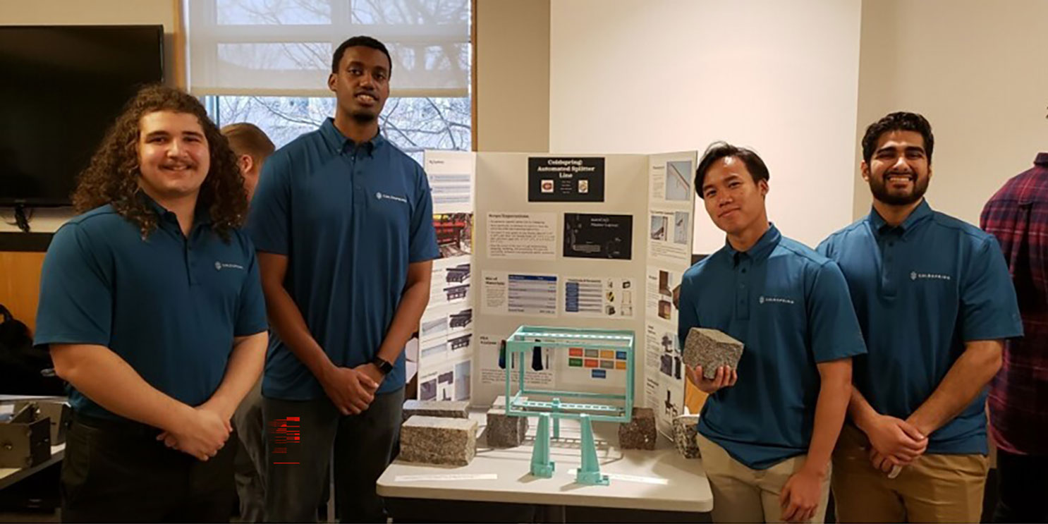 4 MME students pose with their senior design project poster