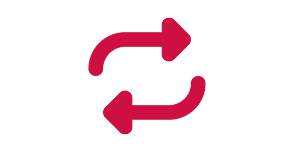 Red icon of arrows in a circular pattern