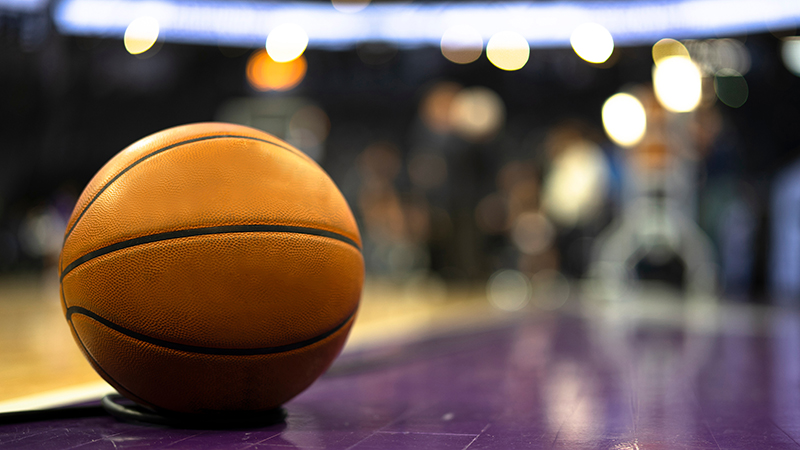 Basketball on court during game