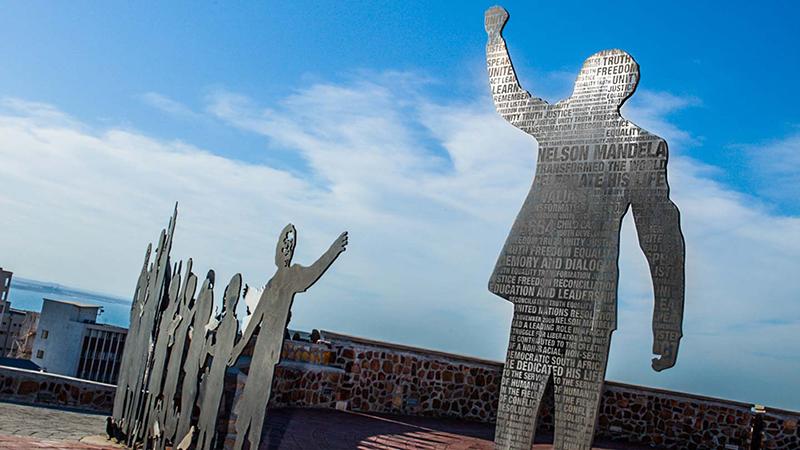 Metal statue of Nelson Mandella in South Africa