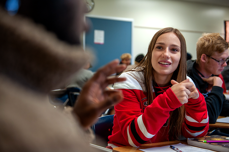 Students collaborating in a classroom.