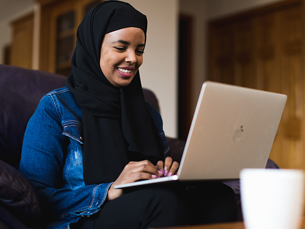 Student at home on laptop