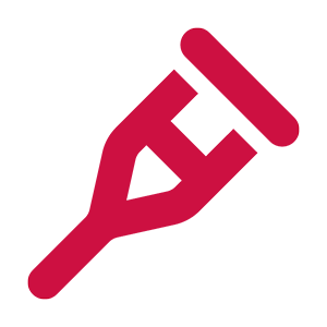 Red icon of a crutch