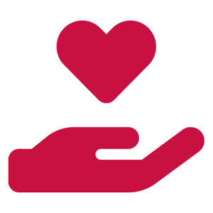 Red icon of a hand holding a heart