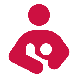 Red icon of a person nurturing a baby