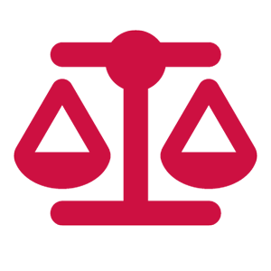 Red icon of a legal scale