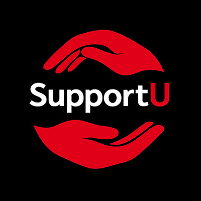 SupportU logo with the word 'Support' in white and the letter 'U' in red, on a black background.