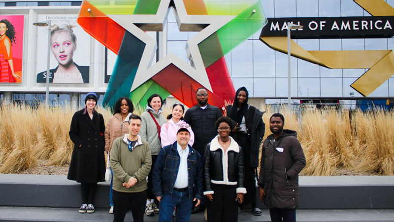 Group photo of international students outside of the Mall of America