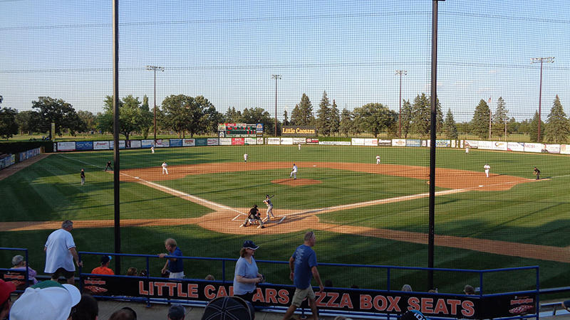 Baseball game in progress at an outdoor stadium