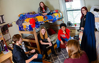 students in a dorm room