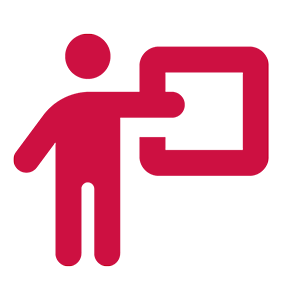 Red icon of person presenting
