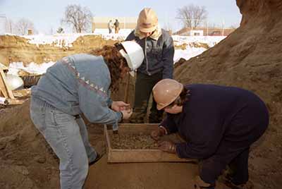 Archaelogists work at the Miller Center construction site, January 1999