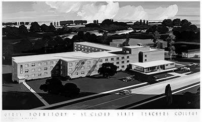 Architect's rendering of Mitchell Hall, 1956?