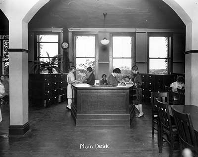 Old Model School library main desk, 1930s