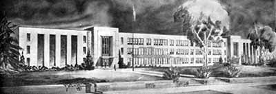 Architect's rendering of Stewart Hall, early 1940s