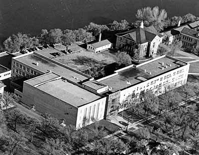 Aerial view of Stewart Hall, 1954