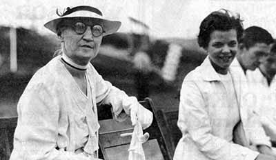 Alice Whitney and Edith Campbell at the dedication of the Whitney Memorial Airport, 1935