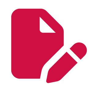Red icon of pen and paper