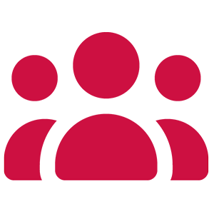 Red icon with outlines of three people