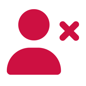 Red icon of person with an X to the side