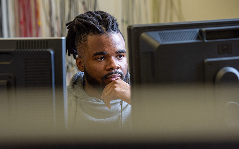 Student at computer station